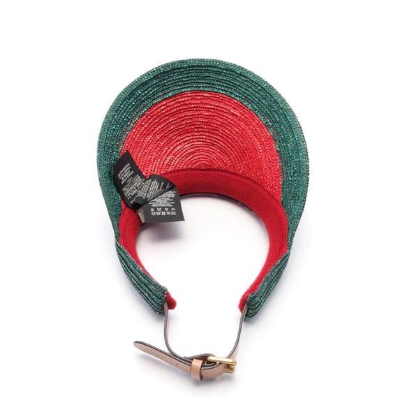 Gucci visor EUC red green straw leather 56cm - Picture 4 of 12